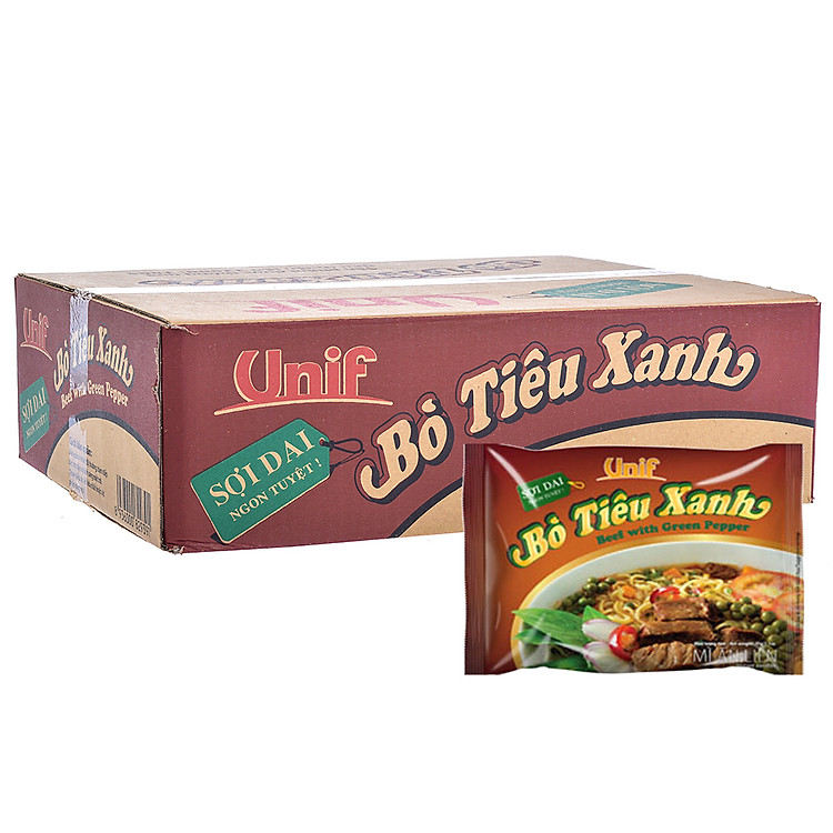 Thùng 30 Gói Mì Unif Bò Tiêu Xanh 70Gr