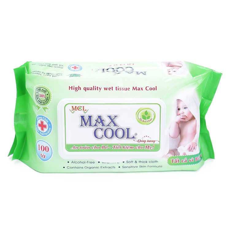 Khăn Ướt Cao Cấp MaxCool Không Hương Màu Xanh Lá 100 Tờ