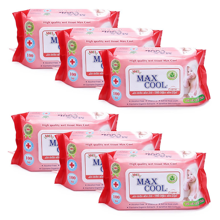 Combo 6 Khăn Ướt Cao Cấp MaxCool Có Hương Màu Đỏ 100 Tờ