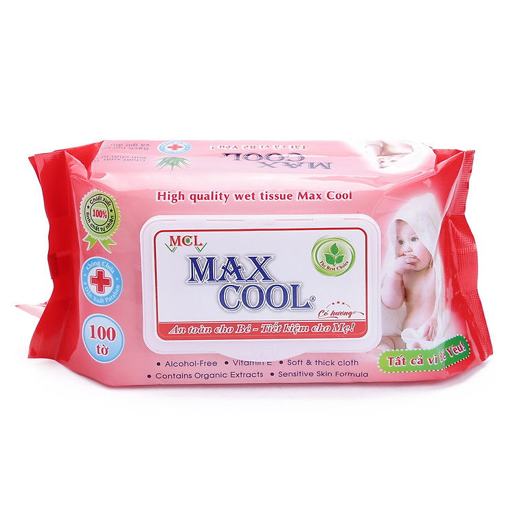 Khăn Ướt Cao Cấp MaxCool Có Hương Màu Đỏ 100 Tờ