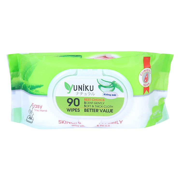 Khăn Giấy Ướt Cao Cấp Yuniku Maxcool 90 Tờ - Màu Xanh Lá (Không Hương)
