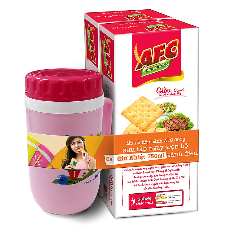 Combo 2 hộp Bánh Kinh Đô AFC Dinh Dưỡng Vị Bò Bít Tết Hộp 200g - Tặng Kèm 1 Ca Giữ Nhiệt 500ml