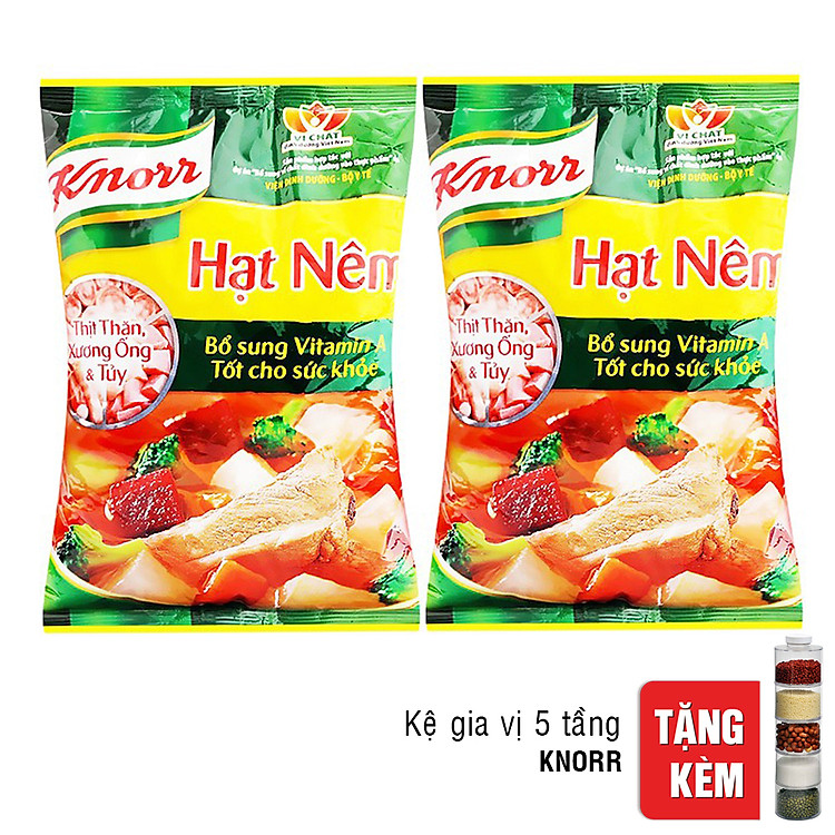 Combo 2 Gói Hạt Nêm Knorr Từ Thịt Thăn, Xương Ống Và Tủy Bổ Sung Vitamin A (900g) - 32010220 Tặng Kệ Gia Vị 5 Tầng