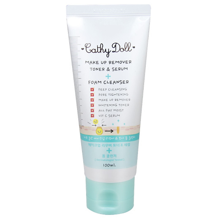 Sữa Rửa Mặt Tẩy Trang Cathy Doll Make Up Remover Toner & Serum Foam Cleanser (100ml)