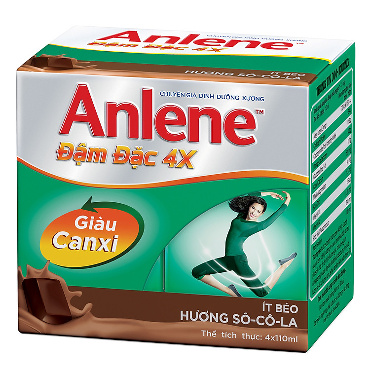 Hộp 4 Hộp Sữa Nước Anlene Đậm Đặc 4X Hương Chocolate (4 x 110ml)