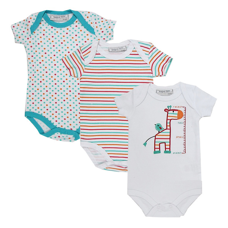 Bộ 3 Áo Liền Quần Tay Ngắn Cho Bé Luvable Friends G8389