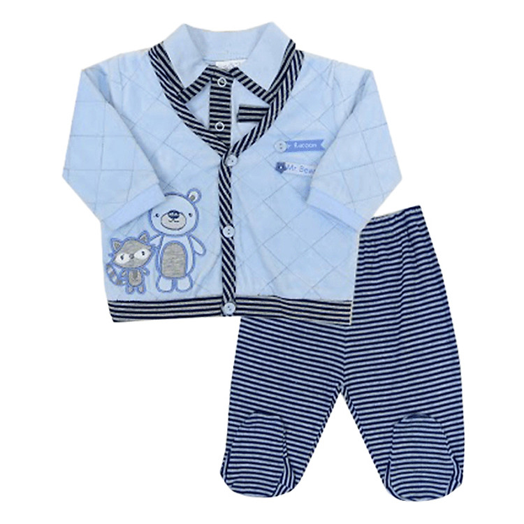 Bộ Quần Áo Tay Dài Kèm Áo Khoác Cho Bé Luvable Friends G8187 - Xanh