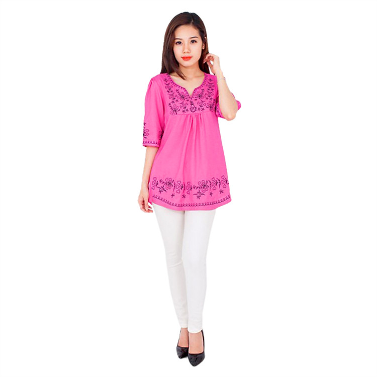 Áo Thêu Hoa Văn Phom Rộng Mẫu 2 CIRINO AO_THV_HONG_M2 - Hồng