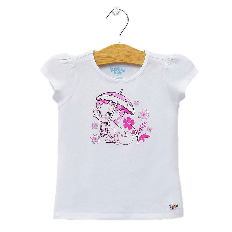 Áo Thun Tay Ngắn Bé Gái In Hình Mèo Kavio Kids GS546-N1 - Trắng