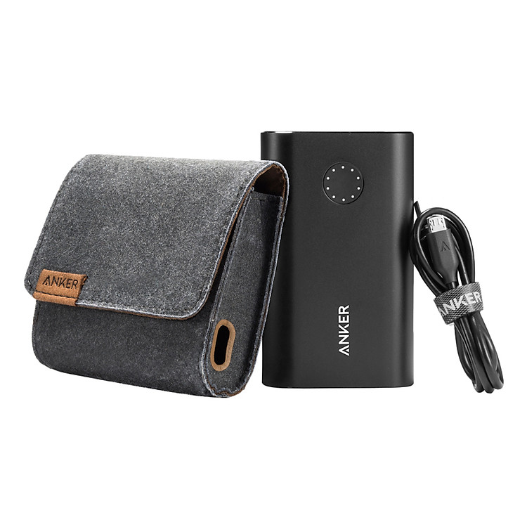 Pin Sạc Dự Phòng Anker PowerCore+ 10050mAh Hỗ Trợ Sạc Nhanh QC 2.0 (Kèm Bao Da Đựng Pin) - A1310012 (Đen) - Hàng Chính Hãng
