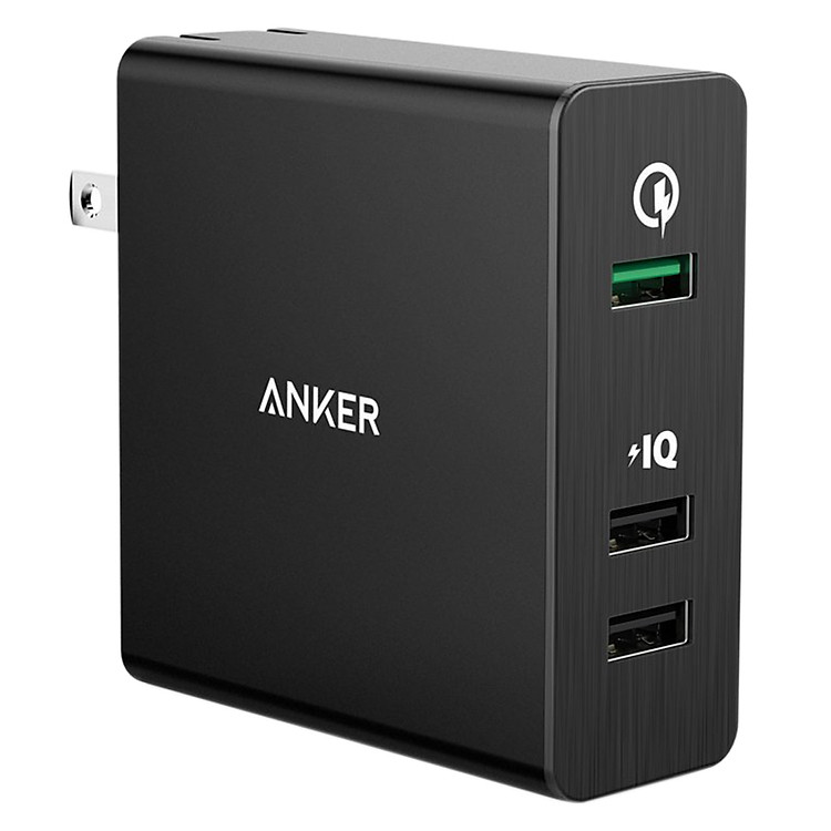 Adapter Sạc 3 Cổng Anker PowerPort+ 42W Hỗ Trợ Sạc Nhanh QC 2.0 - A2031111 (Đen) - Hàng Chính Hãng