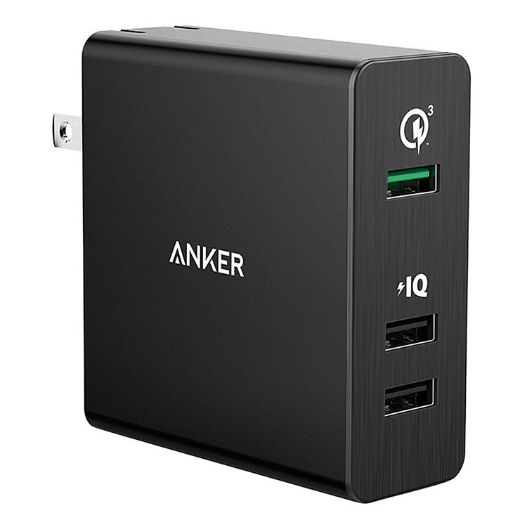 Adapter Sạc 3 Cổng Anker PowerPort+ 42W Hỗ Trợ Sạc Nhanh QC 3.0 - A2032111 (Đen) - Hàng Chính Hãng