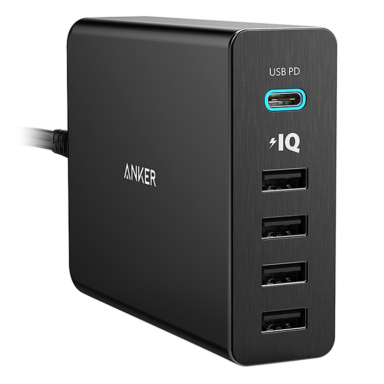 Adapter Sạc 5 Cổng Anker PowerPort+ 60W Tích Hợp Cổng USB Type-C Hỗ Trợ Power Deliver PD - A2053 - Hàng Chính Hãng