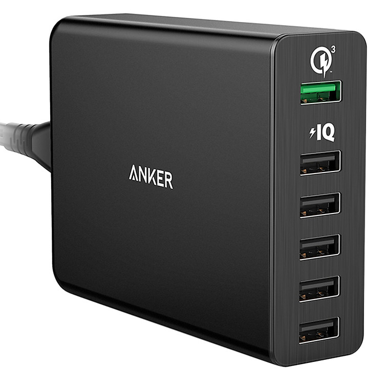 Adapter Sạc 6 Cổng Anker PowerPort+ 60W Hỗ Trợ Sạc Nhanh QC 3.0 - A2063 - Hàng Chính Hãng