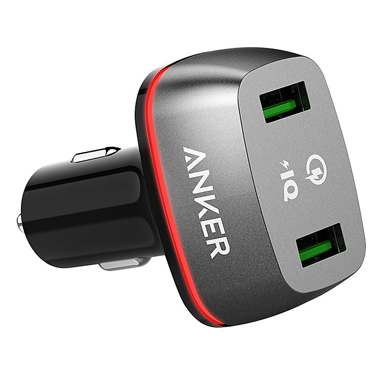 Adapter Sạc Xe Hơi 2 Cổng Anker PowerDrive+ 36W Hỗ Trợ Sạc Nhanh QC 2.0 - A2221011 (Đen) - Hàng Chính Hãng