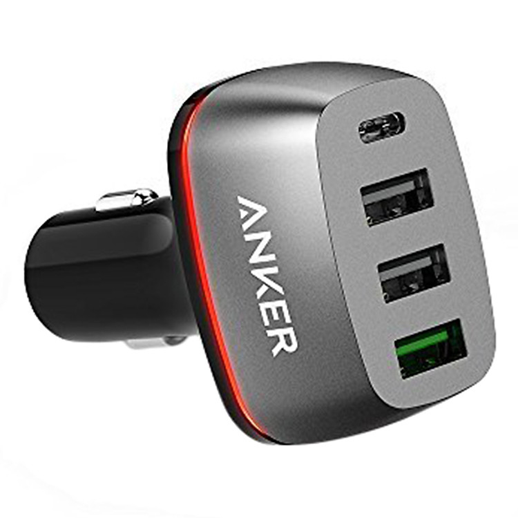 Adapter Sạc Xe Hơi 4 Cổng Anker PowerDrive+ 54W Tích Hợp Cổng USB Type-C Hỗ Trợ Sạc Nhanh QC 3.0 - A2240011 (Đen) - Hàng Chính Hãng