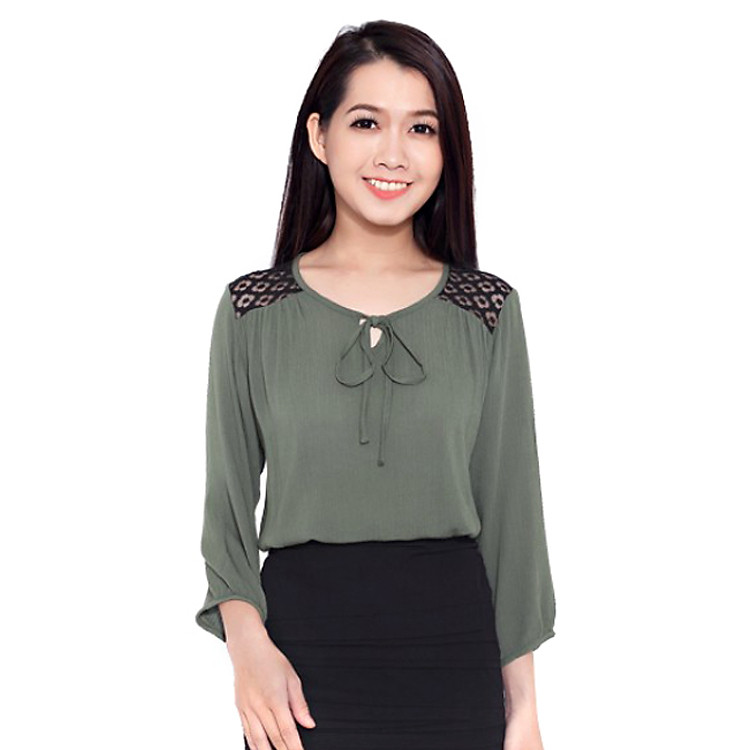 Áo Cột Nơ Phối Ren CIRINO A_FRPREN_R004FS - Xanh Rêu (Freesize)