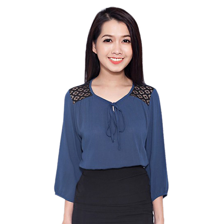 Áo Cột Nơ Phối Ren CIRINO A_FRPREN_XB004FS - Xanh Bích (Freesize)