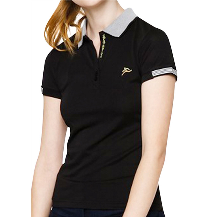 Áo Thun Nữ Cổ Dệt Sọc Colo (Đen)