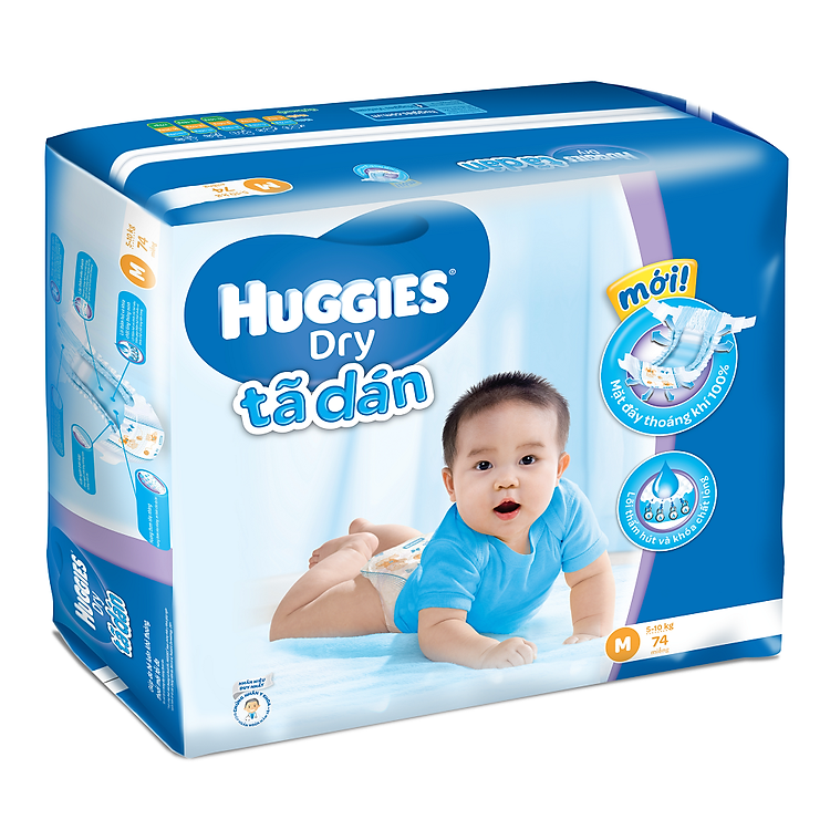Tã Dán Huggies Dry Gói Cực Đại M74 (74 Miếng)