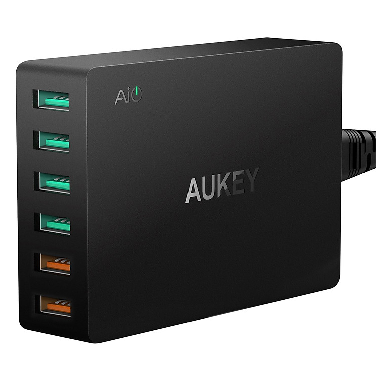 Adapter Sạc 6 Cổng 60W Aukey PA-T11 Hỗ Trợ Sạc Nhanh QC 3.0 - Hàng Chính Hãng