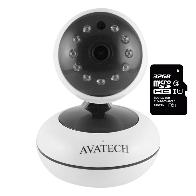 Camera Quan Sát IP Wi-Fi Avatech AVT-202 1.0 + Thẻ Nhớ Micro SD 32GB - Hàng Chính Hãng