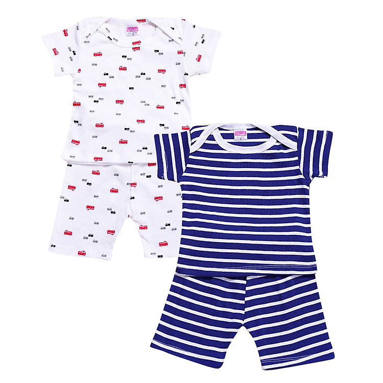 Combo 2 Bộ Thun Chồm Vai In Hình Sọc Xanh, Xe Hơi Nanio B0043