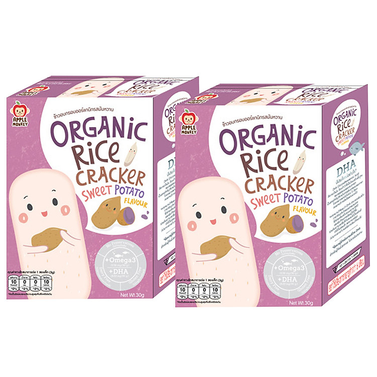 Combo 2 Bánh Gạo Bổ Sung Omega 3 Và DHA Apple Monkey Vị Khoai Lang