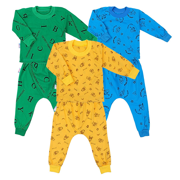 Combo 3 Bộ Tay Dài Bo Rã Đáy In Bông Mihababy BD06 - Màu Ngẫu Nhiên