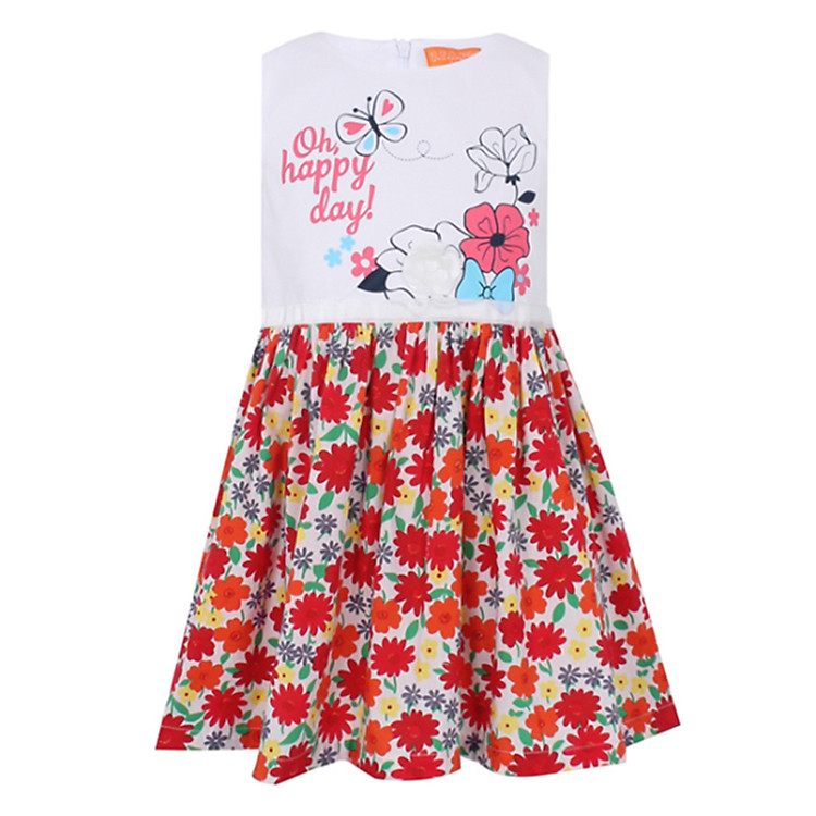 Đầm Sát Nách Bé Gái VTA Kids BG60622HD Thêu Hoa Đỏ