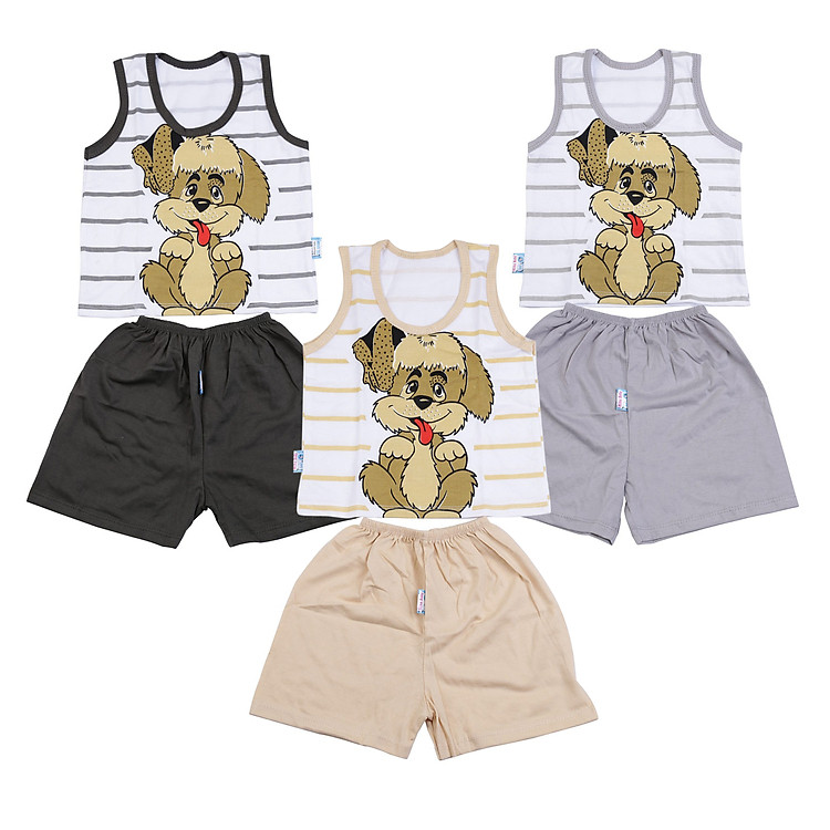 Combo 3 Bộ Ba Lỗ Sọc In Hình Cún MihaBaby BN06