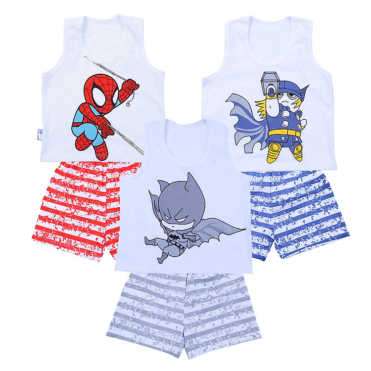 Combo 3 Bộ Ba Lỗ In Hình Siêu Nhân MihaBaby BN17