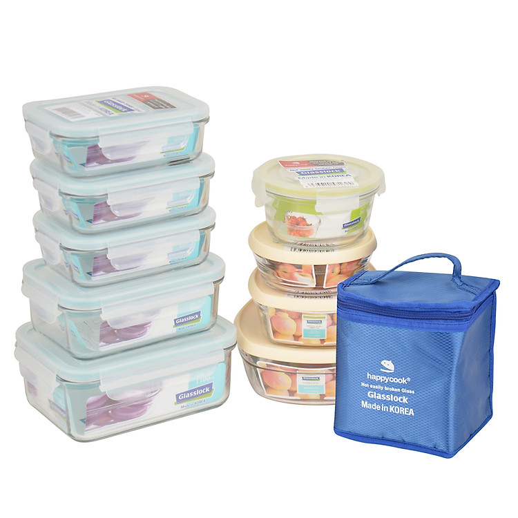 Bộ 9 Hộp Đựng Thủy Tinh GlassLock + 1 Túi Giữ Nhiệt