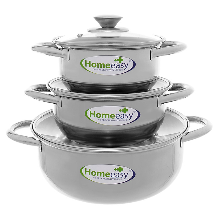 Bộ 3 Nồi Inox Nắp Kính Homeeasy NK3-HO5943