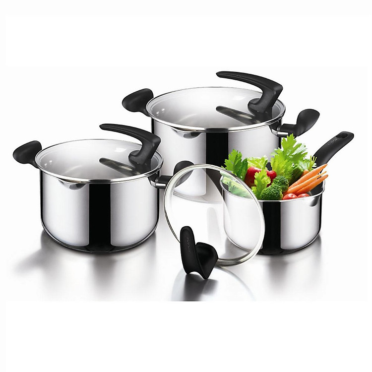 Bộ Nồi Canh Inox 3 Cái Supor 16, 20, 24 cm (1.8L, 3.2L, 5.4L) - HT10004-T1