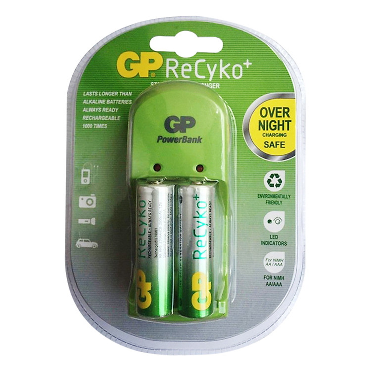 Bộ Sạc Pin GP ReCyKo + 2 Pin AA (2000mAh) - Hàng chính hãng