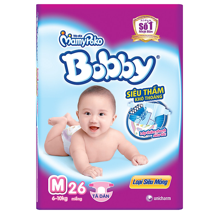 Tã Dán Bobby Fresh Siêu Mỏng M26 (26 Miếng)