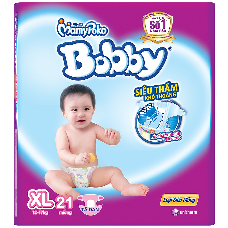 Tã Dán Bobby Fresh Siêu Mỏng XL21 (21 Miếng)