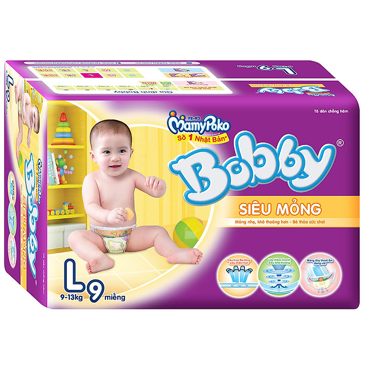 Tã Dán Bobby Siêu Mỏng L9 (9 Miếng)