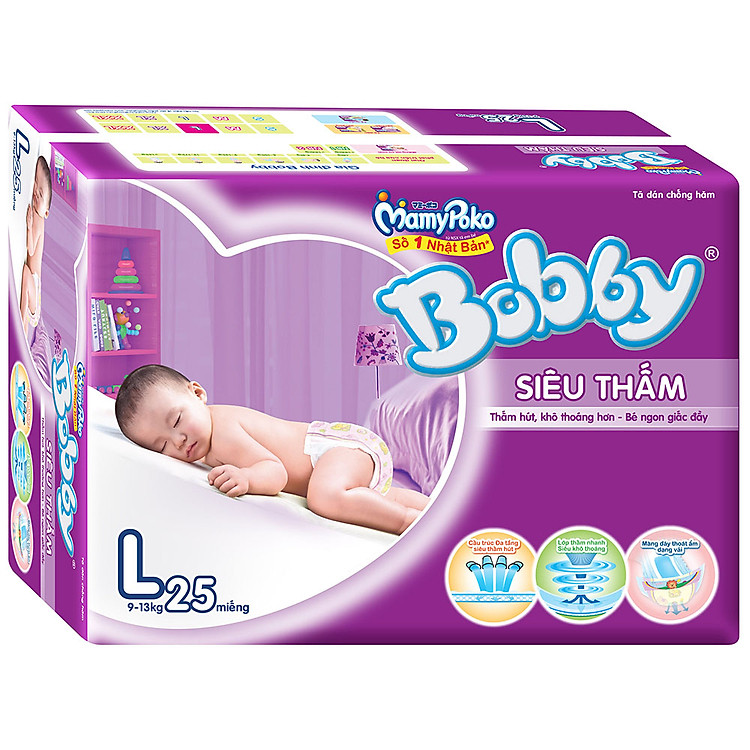 Tã Dán Bobby Siêu Thấm L25 (25 Miếng)