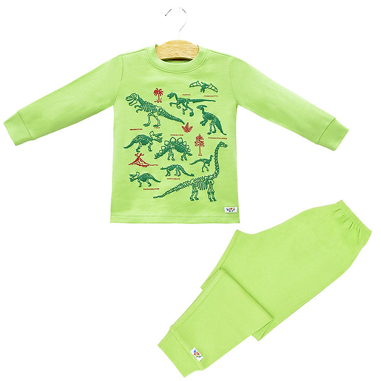 Bộ Đồ Dài Bé Trai Kavio Kids In Hình Khủng Long BR71-N3 - Xanh Lá Nhạt