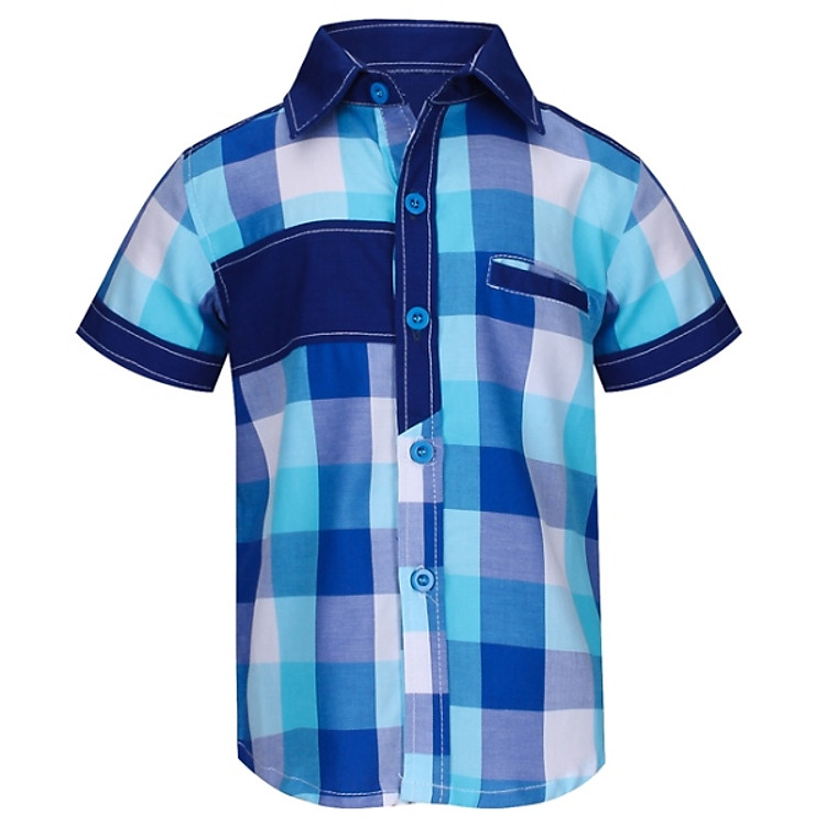 Áo Sơ Mi Bé Trai Ngắn Tay VTA KIDS BT-41111 - Caro Xanh Dương