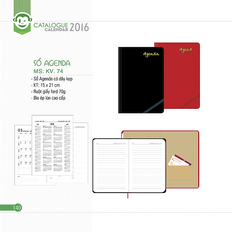 Sổ Agenda Khang Việt 2016 (15 x 21) - Có Túi Đựng Name Card - KV.74