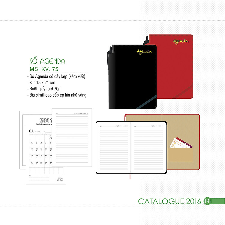 Sổ Agenda Khang Việt 2016 (15 x 21) - Có Túi Đựng Name Card Kèm Bút Bi - KV.75
