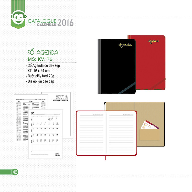 Sổ Agenda Khang Việt 2016 (16 x 24) - Có Túi Đựng Name Card - KV.76