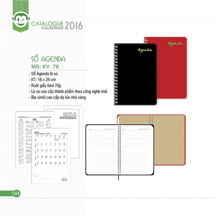 Sổ Agenda Lò Xo Khang Việt 2016 (16 x 24) - KV.78