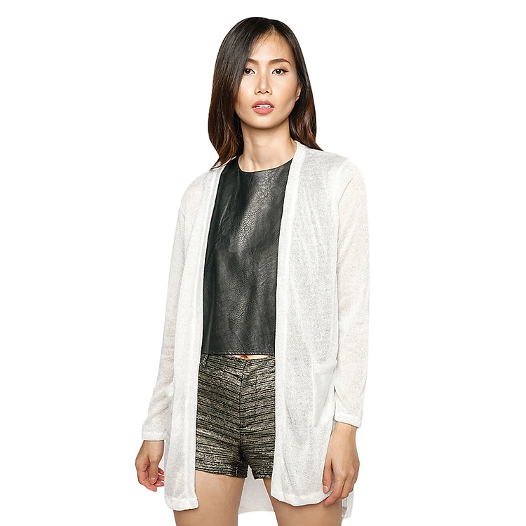 Áo Khoác Nữ Cardigan La Belle C28 Trắng Xám - Vạt Ngắn Ánh Kim