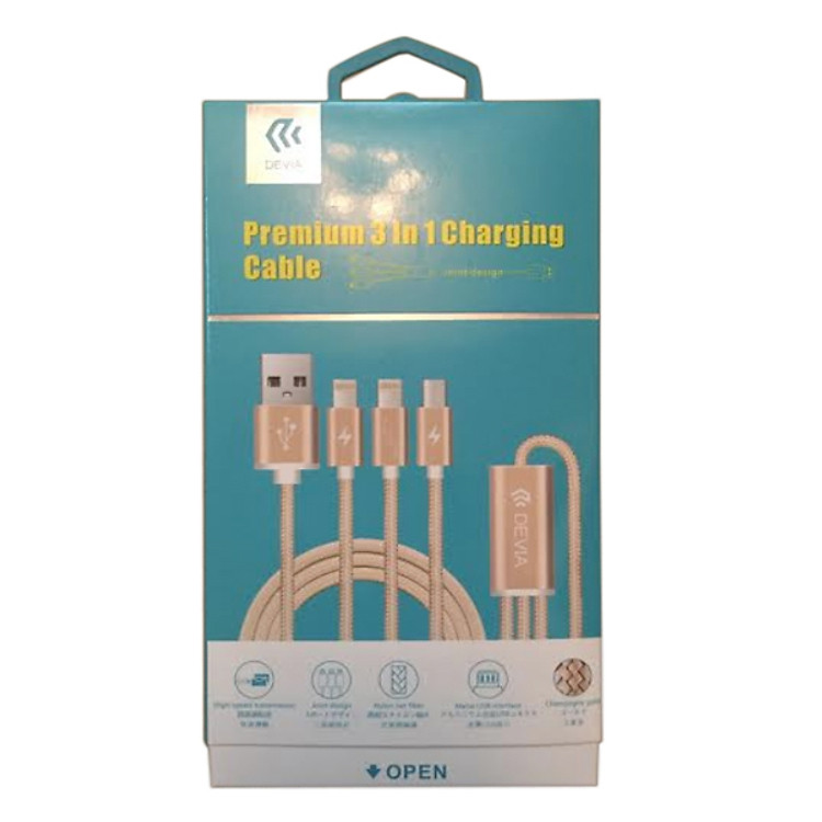Cáp DEVIA 3 Đầu Dùng Cho Micro, iPhone 5/5s/6//6+ - Hàng chính hãng