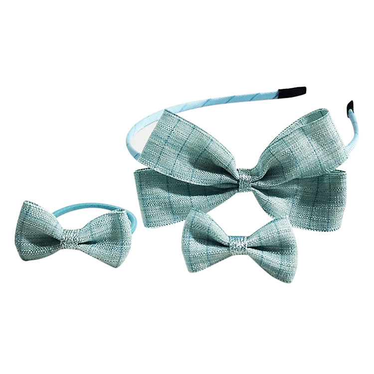 Combo Cài Tóc Bảo Ngọc Họa Tiết Sọc Caro CB05 - Xanh