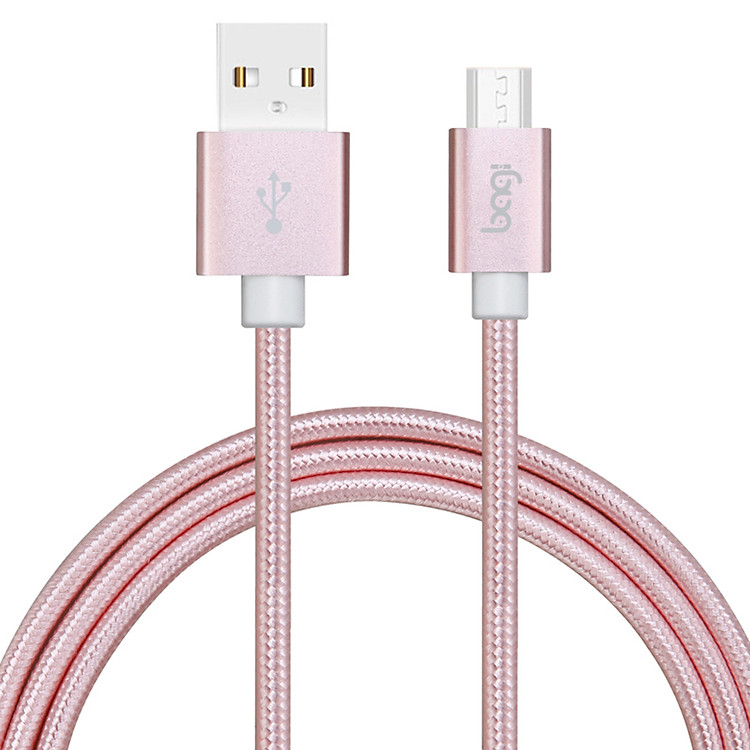 Cáp Dù Sạc Nhanh Siêu Bền Cổng USB Bagi - Hồng - Hàng Chính Hãng